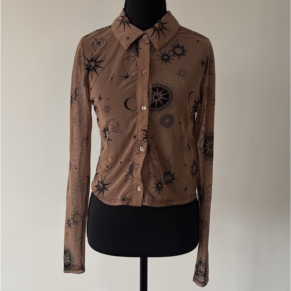 Rabbit‎ Rose Celestial Button Up Sheer Top Women’s M Long Sleeve Whimsical Boho